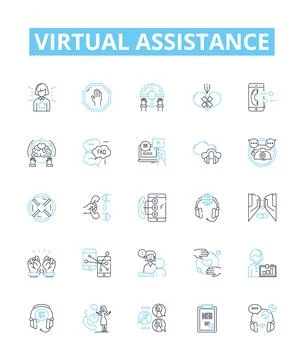 Virtual assistance vector line icons set. Virtual, Assistance, AI, Chatbot Stock Illustration