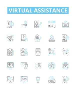 Virtual assistance vector line icons set. Virtual, Assistance, AI, Chatbot 스톡 일러스트