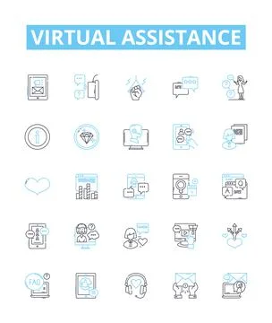 Virtual assistance vector line icons set. Virtual, Assistance, AI, Chatbot Stock Illustration
