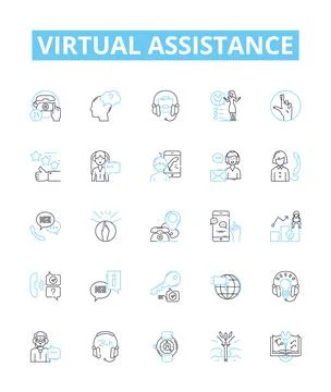 Virtual assistance vector line icons set. Virtual, Assistance, AI, Chatbot Stock Illustration