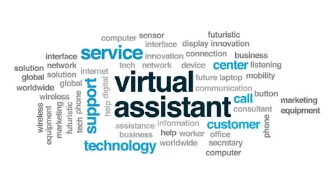 Virtual assistant animated word cloud, text design animation. Video stock 81865680