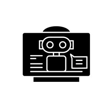 Virtual assistant black icon, vector sign on isolated background. Virtual Ilustración de archivo