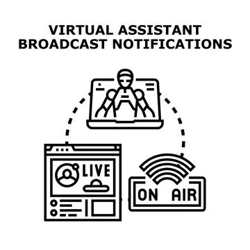 Virtual assistant broadcasting live notifications on air Stock Illustration