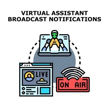 Virtual assistant broadcasting live notifications on air Stock Illustration