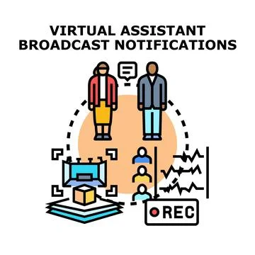 Virtual assistant broadcasting notifications for communication Stock Illustration