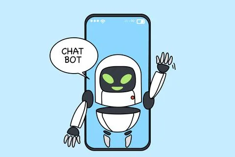 Virtual assistant on cellphone app help customers Stock Illustration