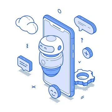 Virtual assistant chatbot robotic AI support smartphone application minimal.. Stock Illustration