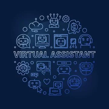 Virtual Assistant concept line round blue banner - Online Chat and Chat-bot.. Stock Illustration