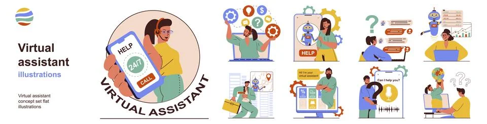 Virtual assistant concept set Ilustração Stock