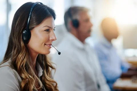 Virtual assistant, contact us or friendly woman in call center consulting Fotos de archivo