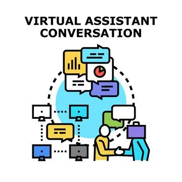 Virtual assistant conversation managing digital communication Stock Illustration