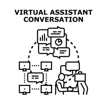 Virtual assistant conversation managing digital communication Stock Illustration