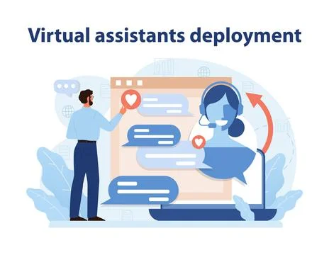 Virtual Assistant Deployment. Efficient integration of virtual support services. Illustrazione stock