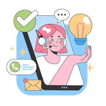 Virtual assistant emerges from smartphone screen. Flat vector illustration Illustrazione stock