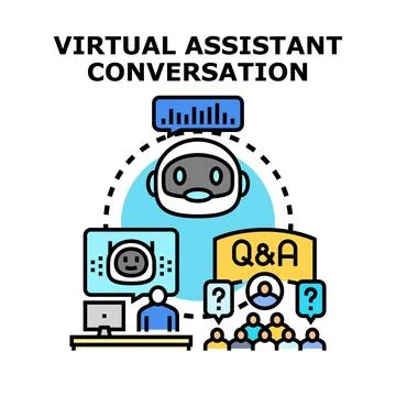 Virtual assistant engaging in global conversation and support Stock Illustration