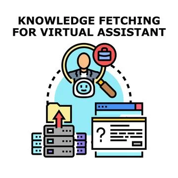 Virtual assistant fetching knowledge concept with data servers 스톡 일러스트
