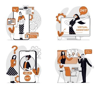 Virtual Assistant Flat Concepts Stock Illustration