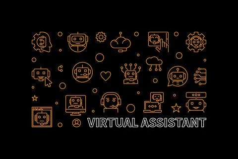 Virtual Assistant line horizontal banner. Vector Online Chat and Chatbot il.. Ilustración de archivo