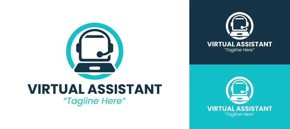 Virtual Assistant Logo for Digital Services and Remote Work Stock Illustration