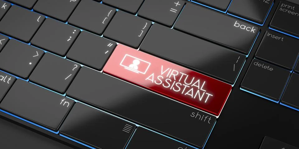 Virtual assistant - modern computer keyboard - 3D illustration Illustrazione stock