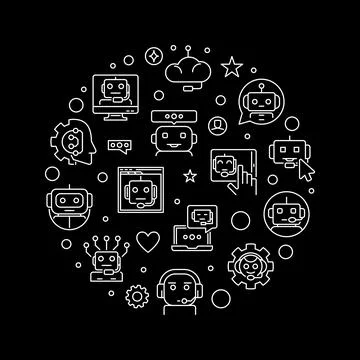 Virtual Assistant or Chat Bot Technology outline round banner - vector Chat.. Ilustração Stock