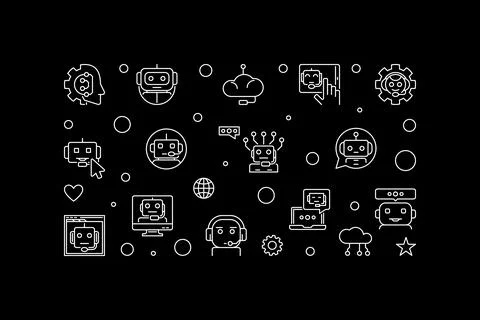 Virtual Assistant or Chat Bot Technology dark horizontal line banner - vect.. Illustrazione stock