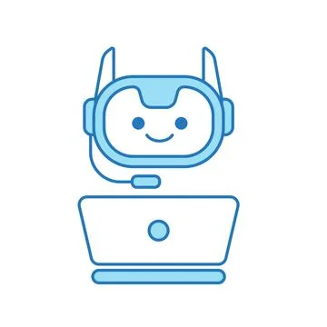 Virtual Assistant or Chat Bot Icon with Laptop and Headset Symbol Stock Illustration