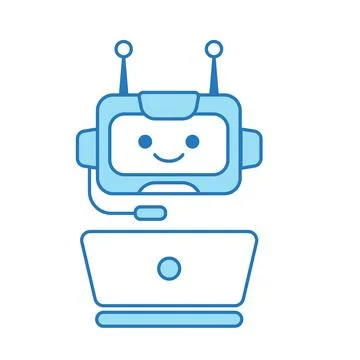 Virtual Assistant or Chat Bot Icon with Laptop and Headset Symbol Stock Illustration