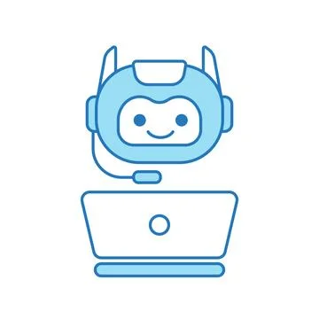 Virtual Assistant or Chat Bot Icon with Laptop and Headset Symbol Stock Illustration