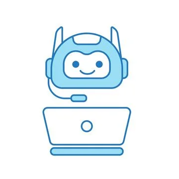 Virtual Assistant or Chat Bot Icon with Laptop and Headset Symbol Stock Illustration