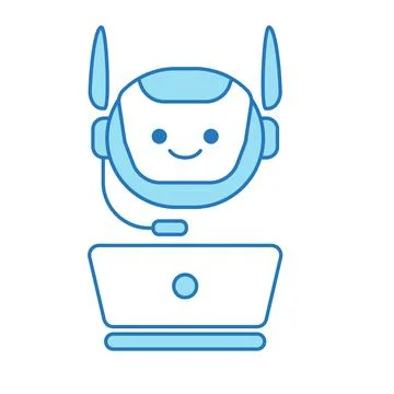 Virtual Assistant or Chat Bot Icon with Laptop and Headset Symbol Stock Illustration
