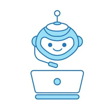 Virtual Assistant or Chat Bot Icon with Laptop and Headset Symbol Stock Illustration