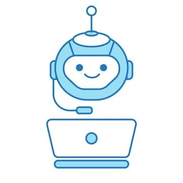 Virtual Assistant or Chat Bot Icon with Laptop and Headset Symbol Stock Illustration