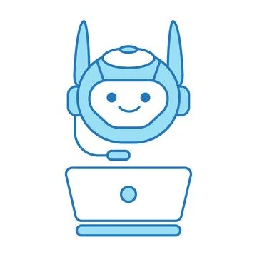 Virtual Assistant or Chat Bot Icon with Laptop and Headset Symbol Illustrazione stock