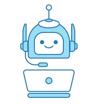 Virtual Assistant or Chat Bot Icon with Laptop and Headset Symbol Stock Illustration