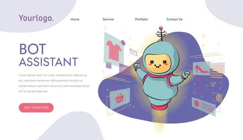 Virtual assistant robot website or mobile applications. Machine learning. Cha Illustrazione stock