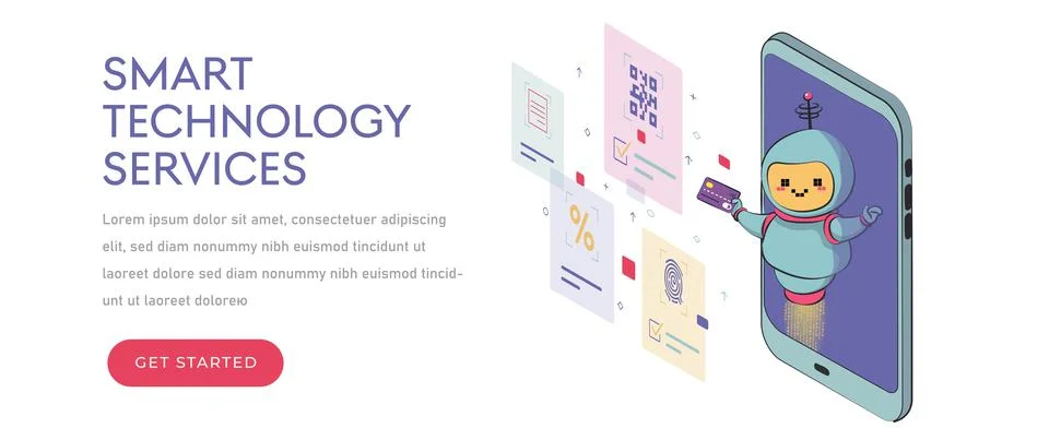 Virtual assistant robot website or mobile applications. Artificial intelligen Illustrazione stock