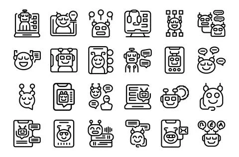 Virtual assistant services icons set outline vector. Reality retail Ilustración de archivo