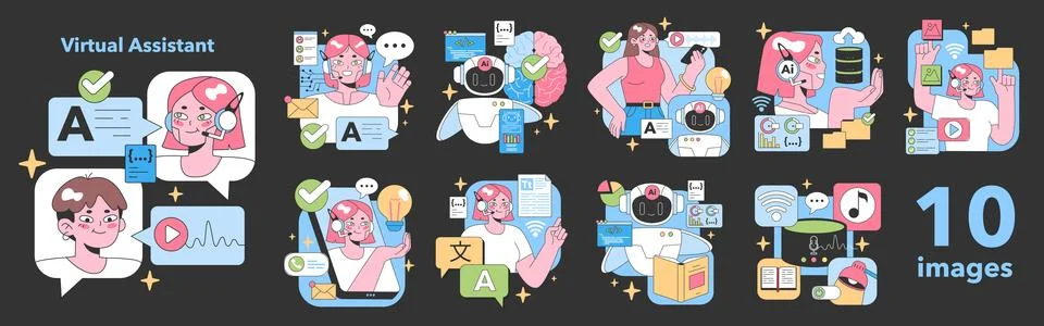 Virtual Assistant set. Flat vector illustration Stock Illustration