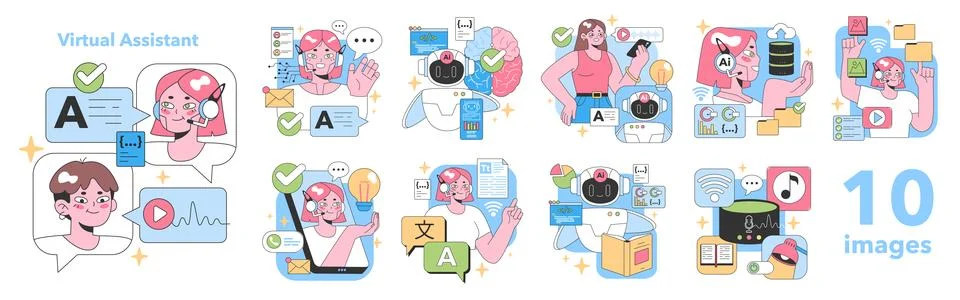 Virtual Assistant set. Flat vector illustration Stock Illustration