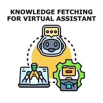 Virtual assistant technology collecting knowledge data concept Stock Illustration
