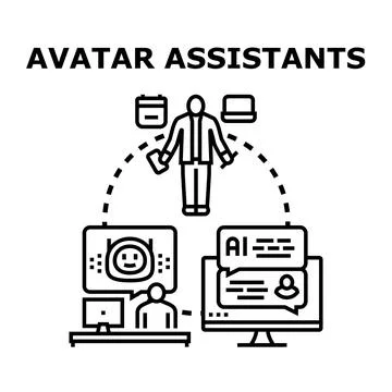 Virtual assistant technology connecting user with digital services Stock Illustration