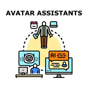 Virtual assistant technology connecting user with digital services Stock Illustration