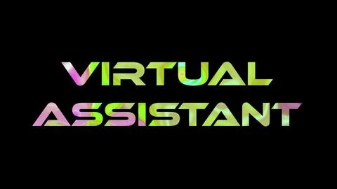 Virtual Assistant text on black background. Multicolored glossy technologic.. Ilustração Stock