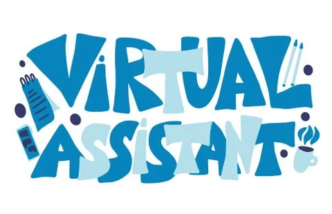 Virtual assistant text isolated. Hand drawn quote. Vector illustartion. Ilustração Stock