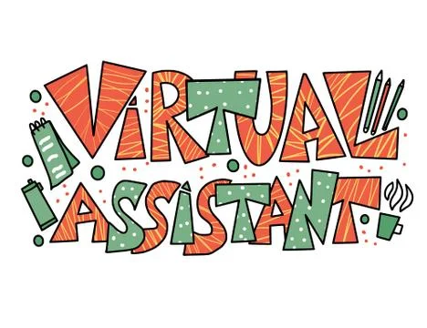Virtual assistant text isolated. Hand drawn quote. Vector illustartion. Ilustração Stock