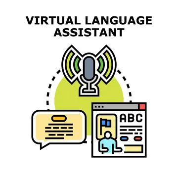 Virtual assistant translating language conversation online Stock Illustration