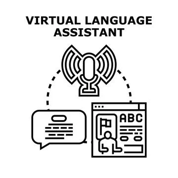 Virtual assistant translating language conversation online Stock Illustration