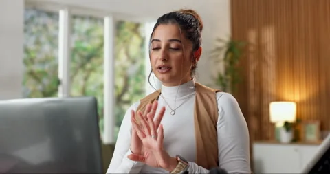Virtual assistant, video call and woman with laptop in home office, remote work Stock Footage 337469619