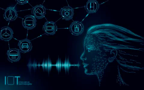 Virtual assistant voice recognition service technology. AI artificial intelli Stock-Illustration